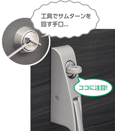 工具でサムターンを回す手口... ココに注目!